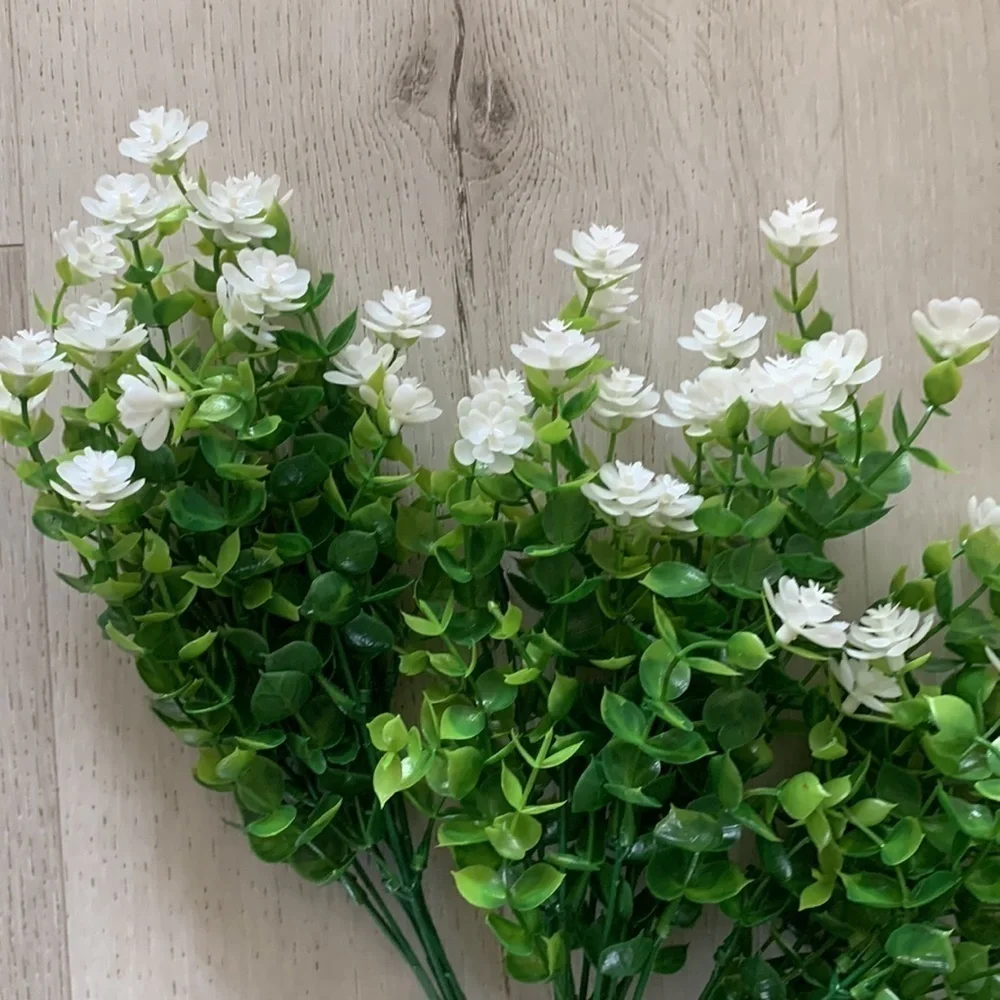 Faux greenery‎ set of 3 stems white flowers home Decor spring summer